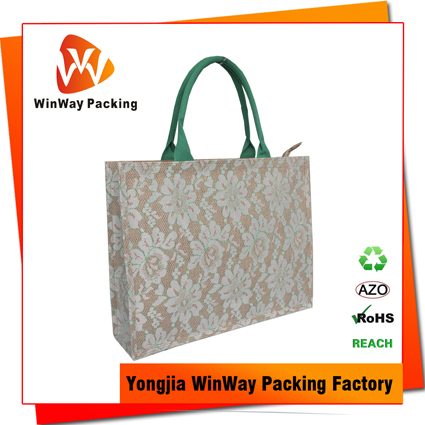 JT-012 Cheap New Design Lace Cover Fashion Natural Jute Bag