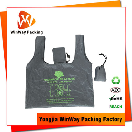 PO-083 Cheap price 210D polyester reusable folding polyester bag in pouch