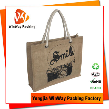 JT-019 Custom Printed Handle Style Natural Jute Tote Shopping Bag