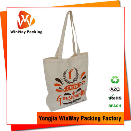 CT-006 Eco friendly handle printed 100% natural cotton shopping bag