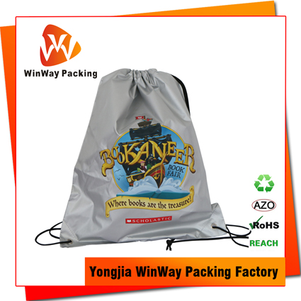 PO-066 Heat Transfer Printing 210D Silver Polyester Back Pack Drawstring Bag