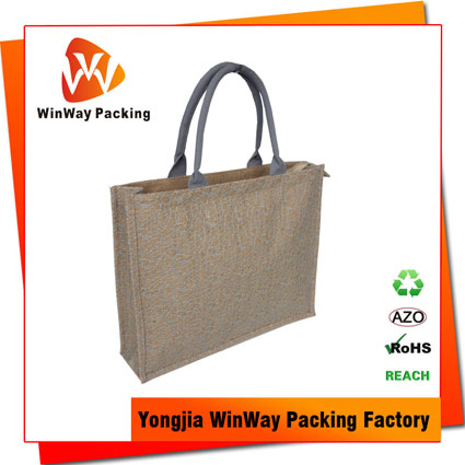 JT-014 Lace Cover Zipper Closure PE Laminated Natural Jute Beach Bag