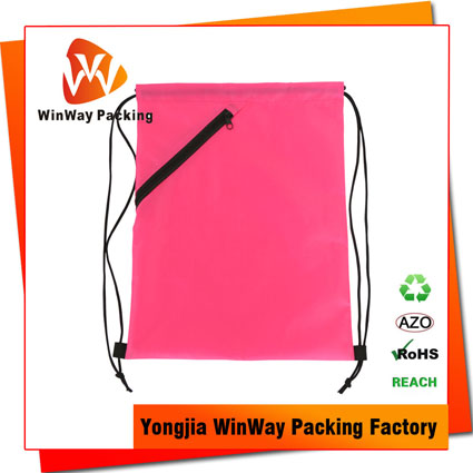 PO-051 New Design Zipper Pocket 210D Polyester Promotion Drawstring Bag