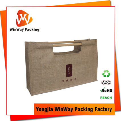 JT-011 Wood Handle Style Natural Jute Shopping Bag