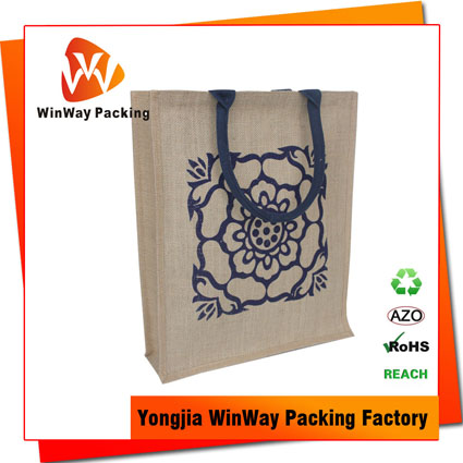 JT-004 Zipper Closure Screen Printing Jute Shopping Bag Wholesale