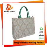 Jute Bag JT-012 Cheap New Design Lace Cover Fashion Natural Jute Bag