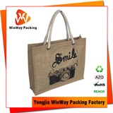 Jute Bag JT-019 Custom Printed Handle Style Natural Jute Tote Shopping Bag