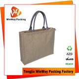 Jute Bag JT-014 Lace Cover Zipper Closure PE Laminated Natural Jute Beach Bag