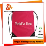 Polyester Bag PO-084 Suki's Bag Logo pink polyester OEM drawstring bag custom