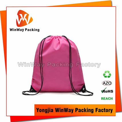 PO-013 Pink Color Polyester  Promotional Drawstring Bags for Gift